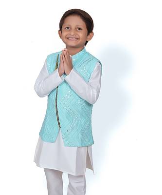 Zipped Embroidered Jacket with Kurta and Pyajama 4