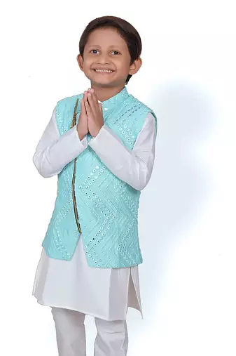 Zipped Embroidered Jacket with Kurta and Pyajama