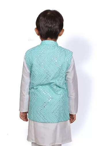 Zipped Embroidered Jacket with Kurta and Pyajama