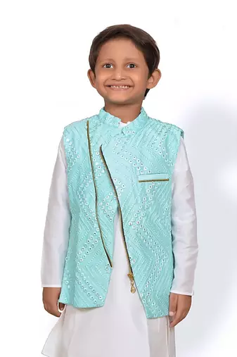 Zipped Embroidered Jacket with Kurta and Pyajama