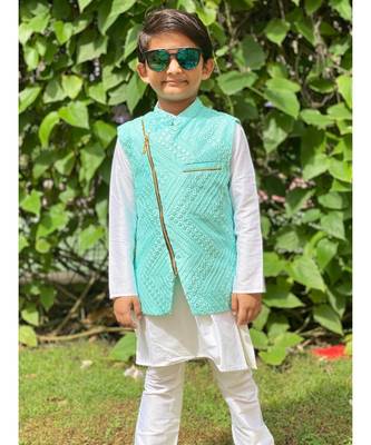 Zipped Embroidered Jacket with Kurta and Pyajama 7