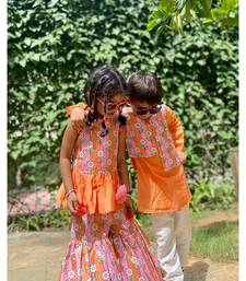 Flower Print Jacket with Kurta and Pajama