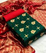  Dark green Banarasi silk Unstitched dress material