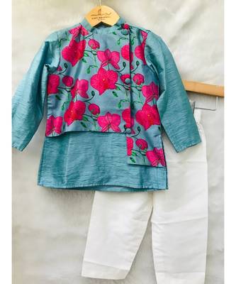 Flower Print Jacket style Kurta and Pajama 2