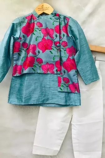 Flower Print Jacket style Kurta and Pajama
