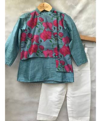 Flower Print Jacket style Kurta and Pajama 3