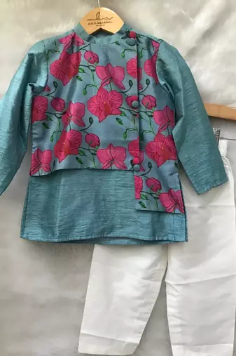 Flower Print Jacket style Kurta and Pajama