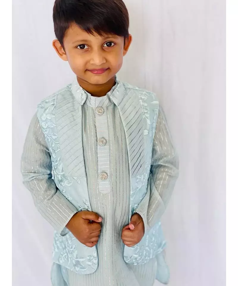 Open Jacket Embroidered Kurta with Pajama