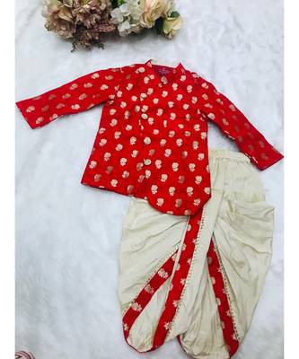 Red Brocade Kurta with dhoti 2