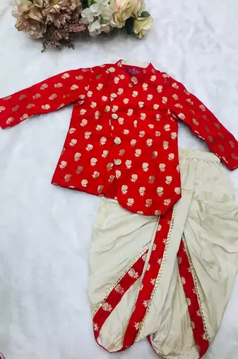Red Brocade Kurta with dhoti