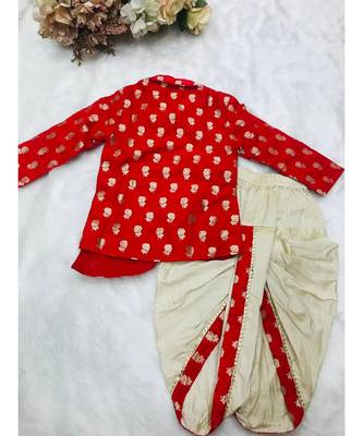 Red Brocade Kurta with dhoti 4