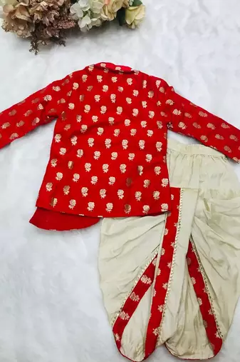 Red Brocade Kurta with dhoti