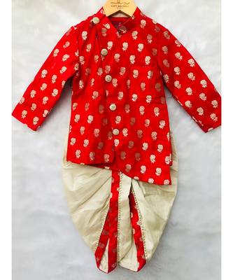 Red Brocade Kurta with dhoti 5