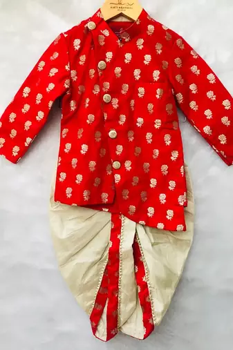 Red Brocade Kurta with dhoti