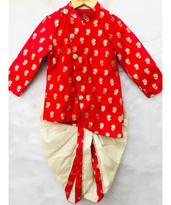 Red Brocade Kurta with dhoti 1