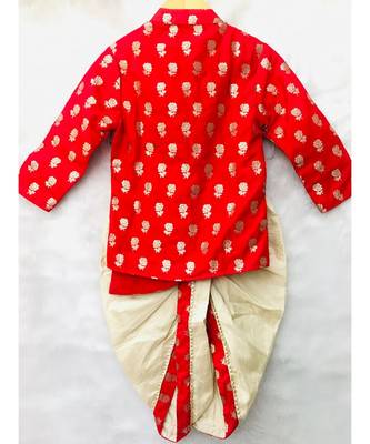 Red Brocade Kurta with dhoti 6