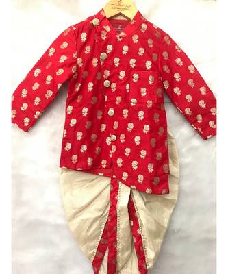 Red Brocade Kurta with dhoti 8