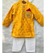 Yellow Brocade kurta with Chudidar