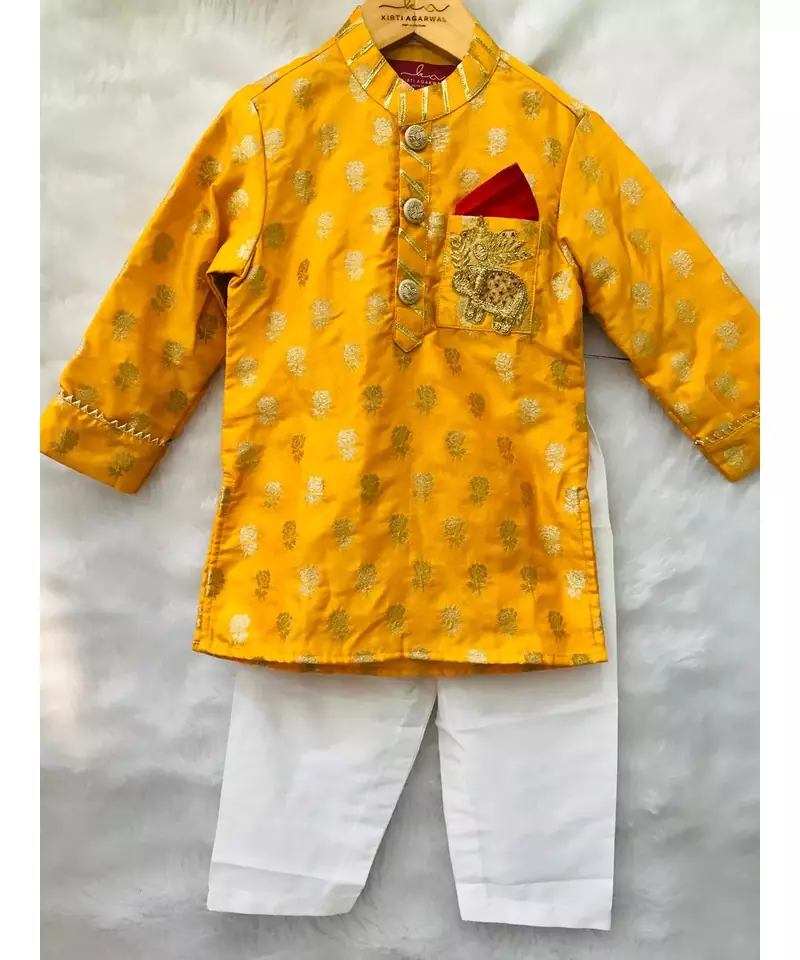 Yellow Brocade kurta with Chudidar