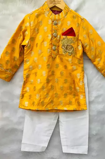 Yellow Brocade kurta with Chudidar