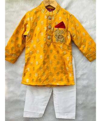Yellow Brocade kurta with Chudidar 3