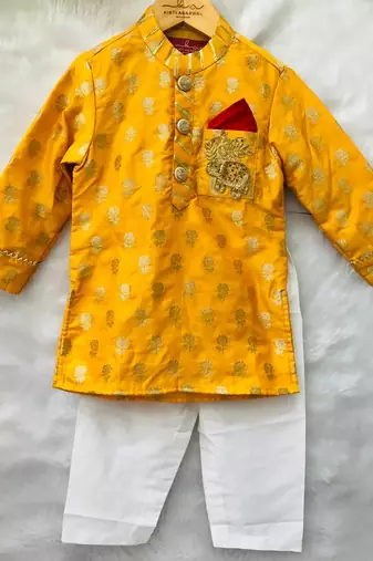 Yellow Brocade kurta with Chudidar
