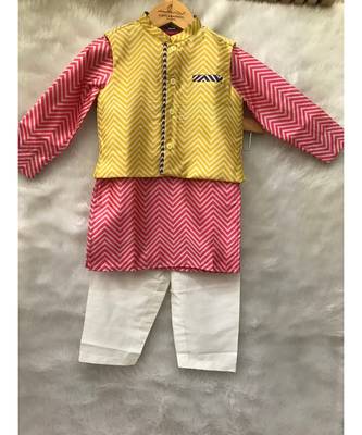 Pink Kurta with yellow bandi and Chudidar 1