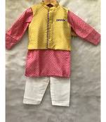 Pink Kurta with yellow bandi and Chudidar