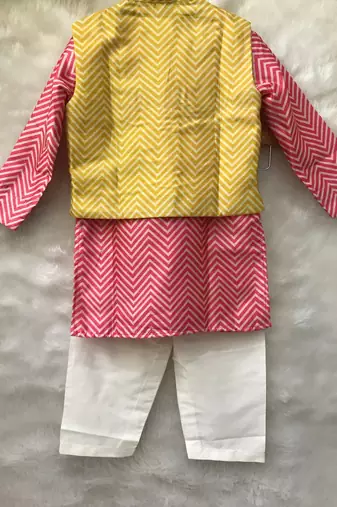 Pink Kurta with yellow bandi and Chudidar