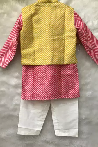 Pink Kurta with yellow bandi and Chudidar