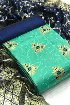  Green Banarasi silk Unstitched dress material