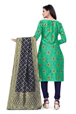  Green Banarasi silk Unstitched dress material 3