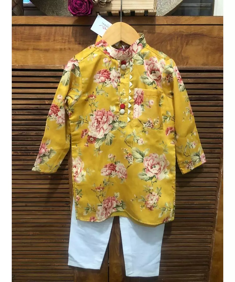 Floral Print Yellow Kurta with Chudidar