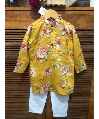 Floral Print Yellow Kurta with Chudidar 2