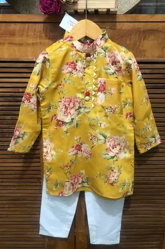 Floral Print Yellow Kurta with Chudidar