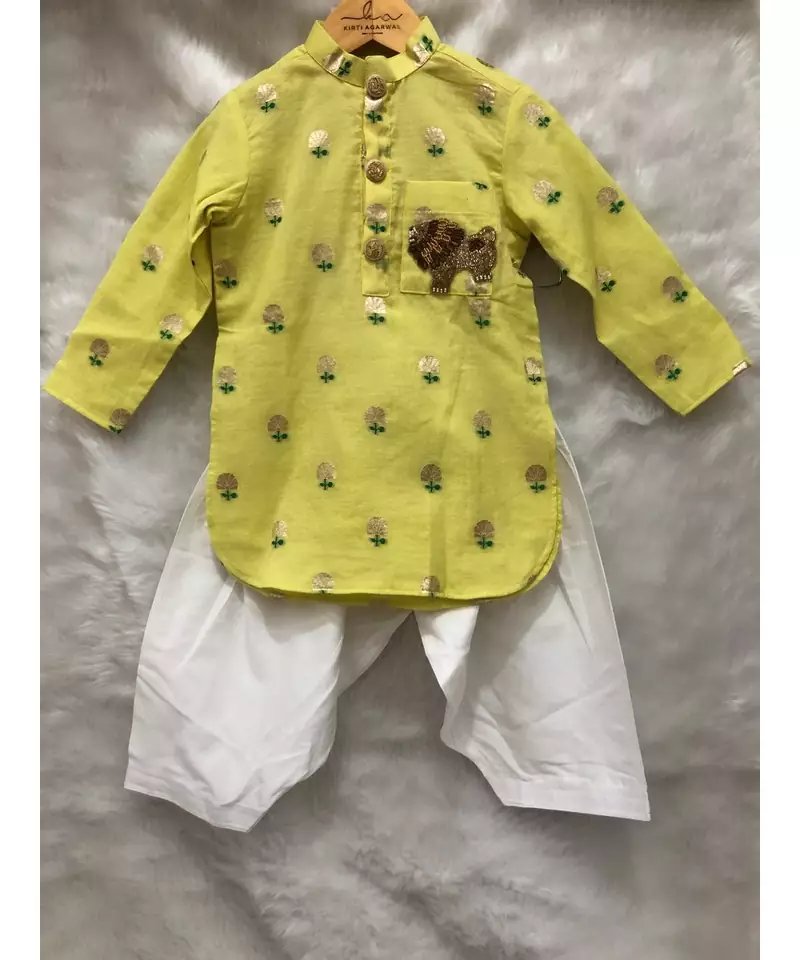 Yellow Green Chanderi Kurta with Patiala Salwar