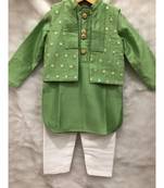 Green Embroidered Bandi with Kurta and Chudidar