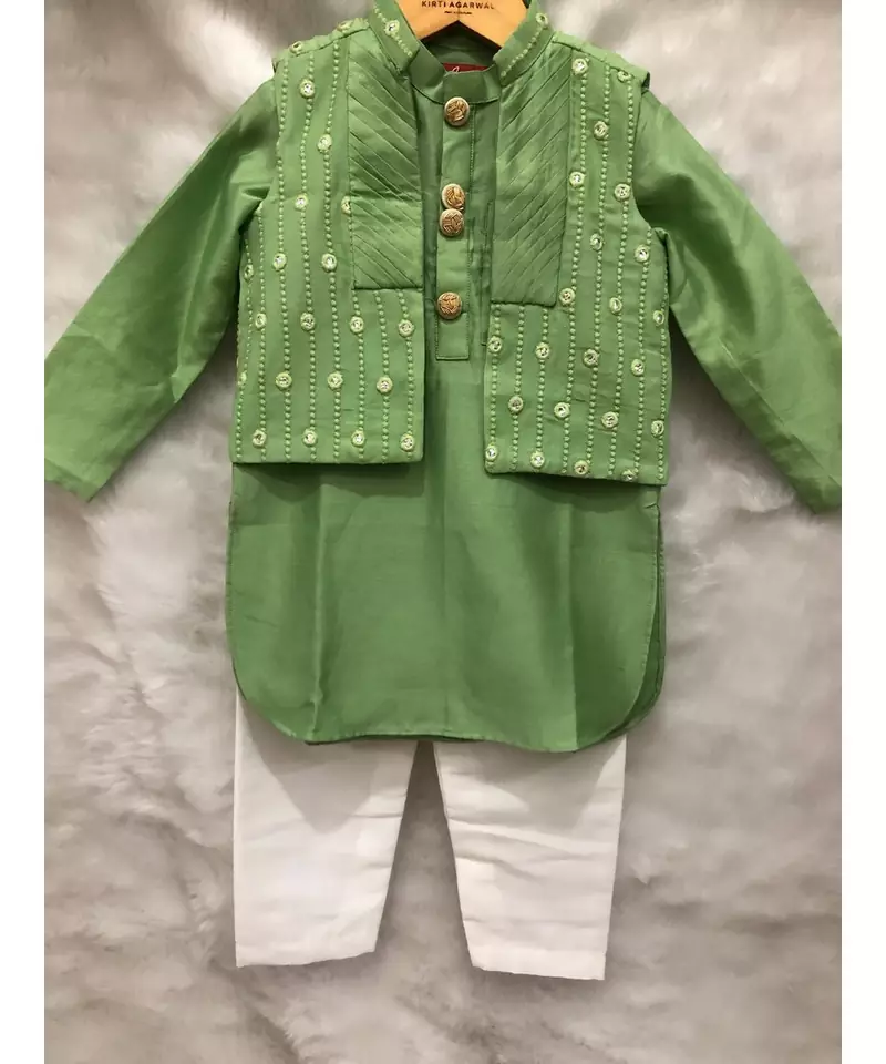 Green Embroidered Bandi with Kurta and Chudidar