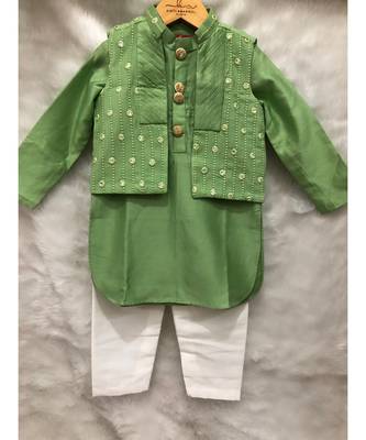 Green Embroidered Bandi with Kurta and Chudidar 3