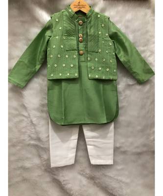 Green Embroidered Bandi with Kurta and Chudidar 4