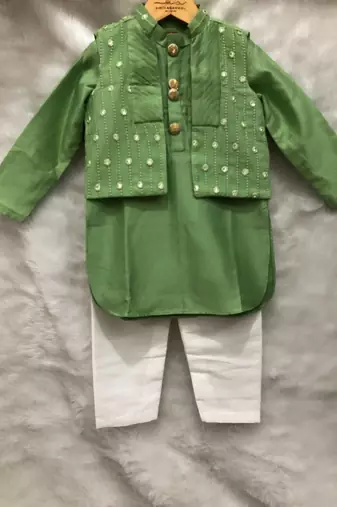 Green Embroidered Bandi with Kurta and Chudidar