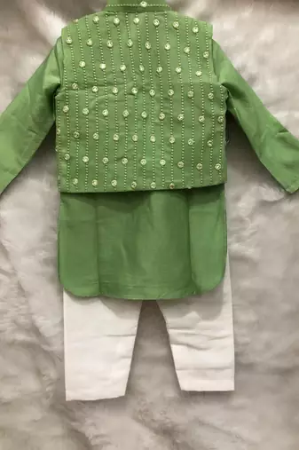 Green Embroidered Bandi with Kurta and Chudidar