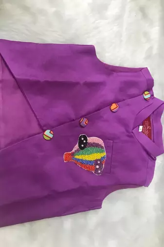 Purple Bandi with Zig Zag Print Kurta and Chudidar