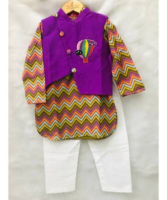 Purple Bandi with Zig Zag Print Kurta and Chudidar 4