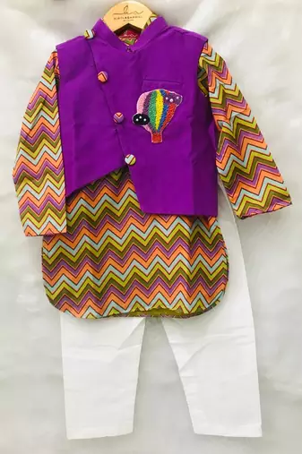Purple Bandi with Zig Zag Print Kurta and Chudidar