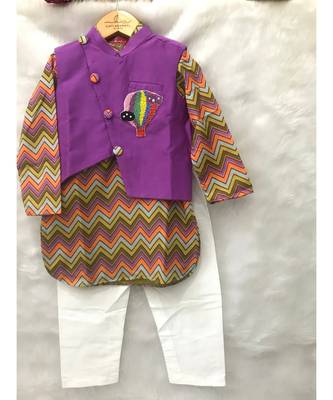 Purple Bandi with Zig Zag Print Kurta and Chudidar 5