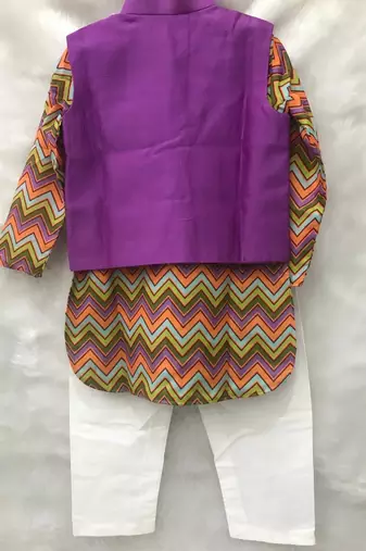 Purple Bandi with Zig Zag Print Kurta and Chudidar