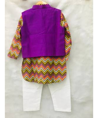 Purple Bandi with Zig Zag Print Kurta and Chudidar 7
