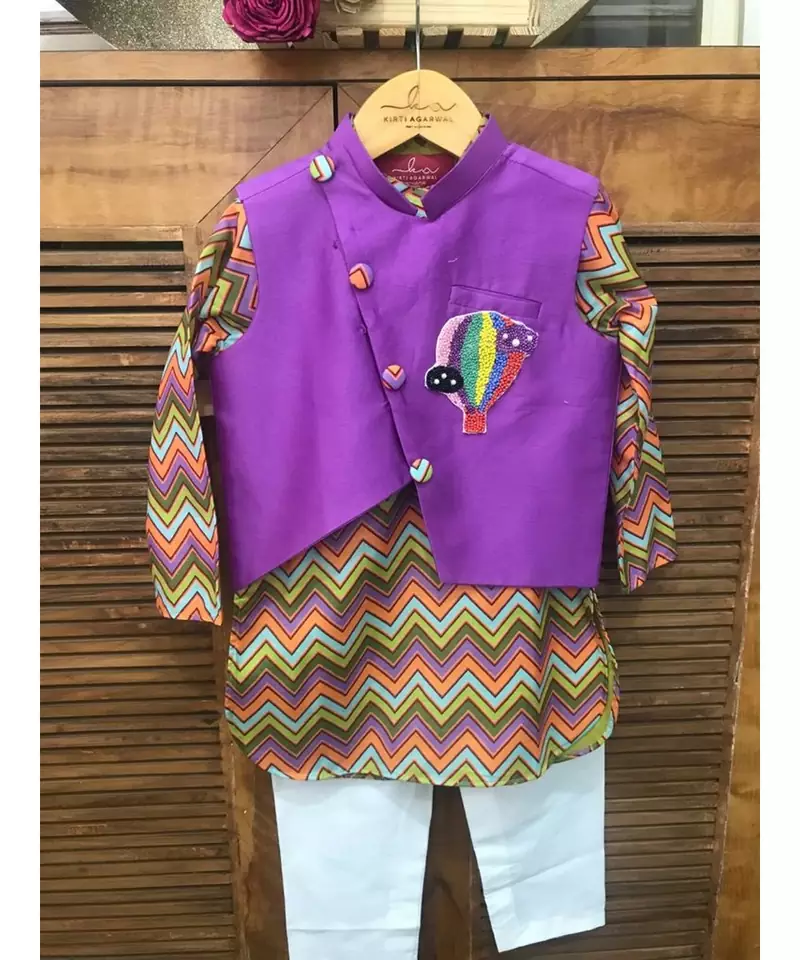 Purple Bandi with Zig Zag Print Kurta and Chudidar