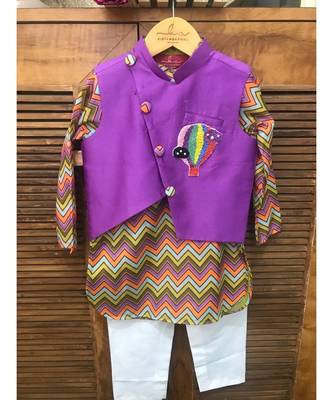 Purple Bandi with Zig Zag Print Kurta and Chudidar 8